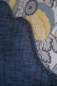 Closeup of bedroom headboard fabric