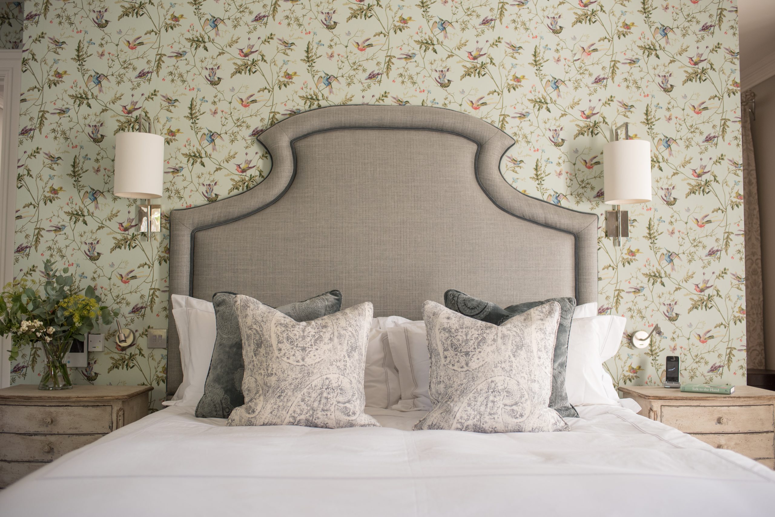 Wallpapered bedroom